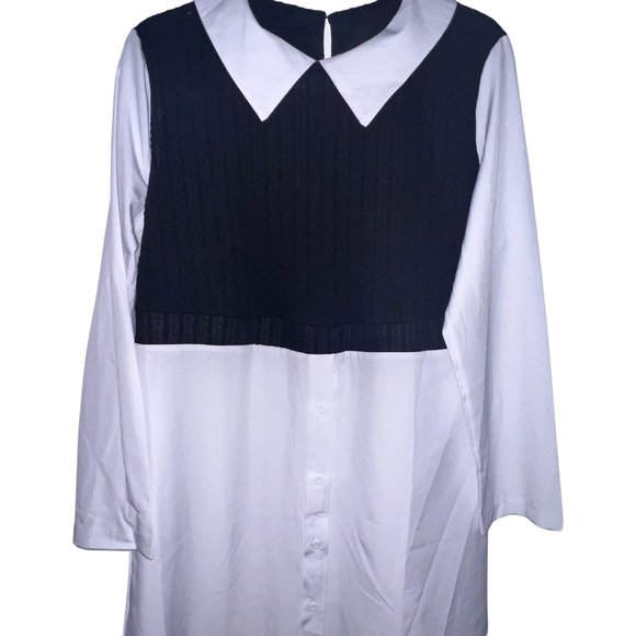 Color Black 2 In 1 Shirt Dress, Elegant Button Front Long Sleeve Dress - Picture 4 of 4